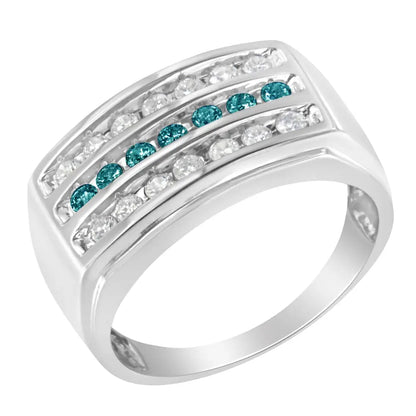 Men’s 14kt White Gold Treated Blue Color Diamond Channel Band Ring (1 Cttw H-i I1-i2 Clarity) - 10 - Fine Jewelry