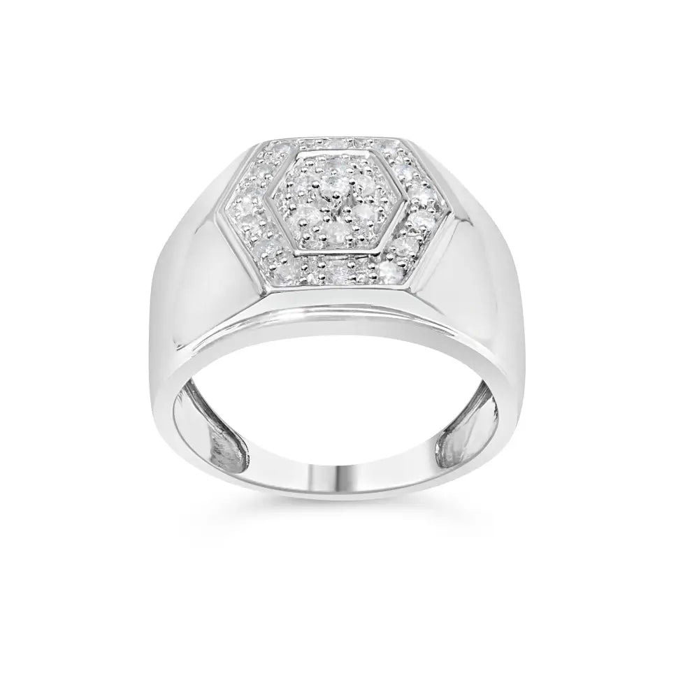 Men’s.925 Sterling Silver 1/2 Cttw Multi-diamond Hexagon Frame Ring (i-j Color I3 Clarity) - Fine Jewelry us Direct