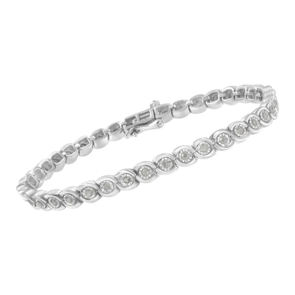 Miracle Set Diamond Spiraling Bezel Link Bracelet in.925 Sterling Silver