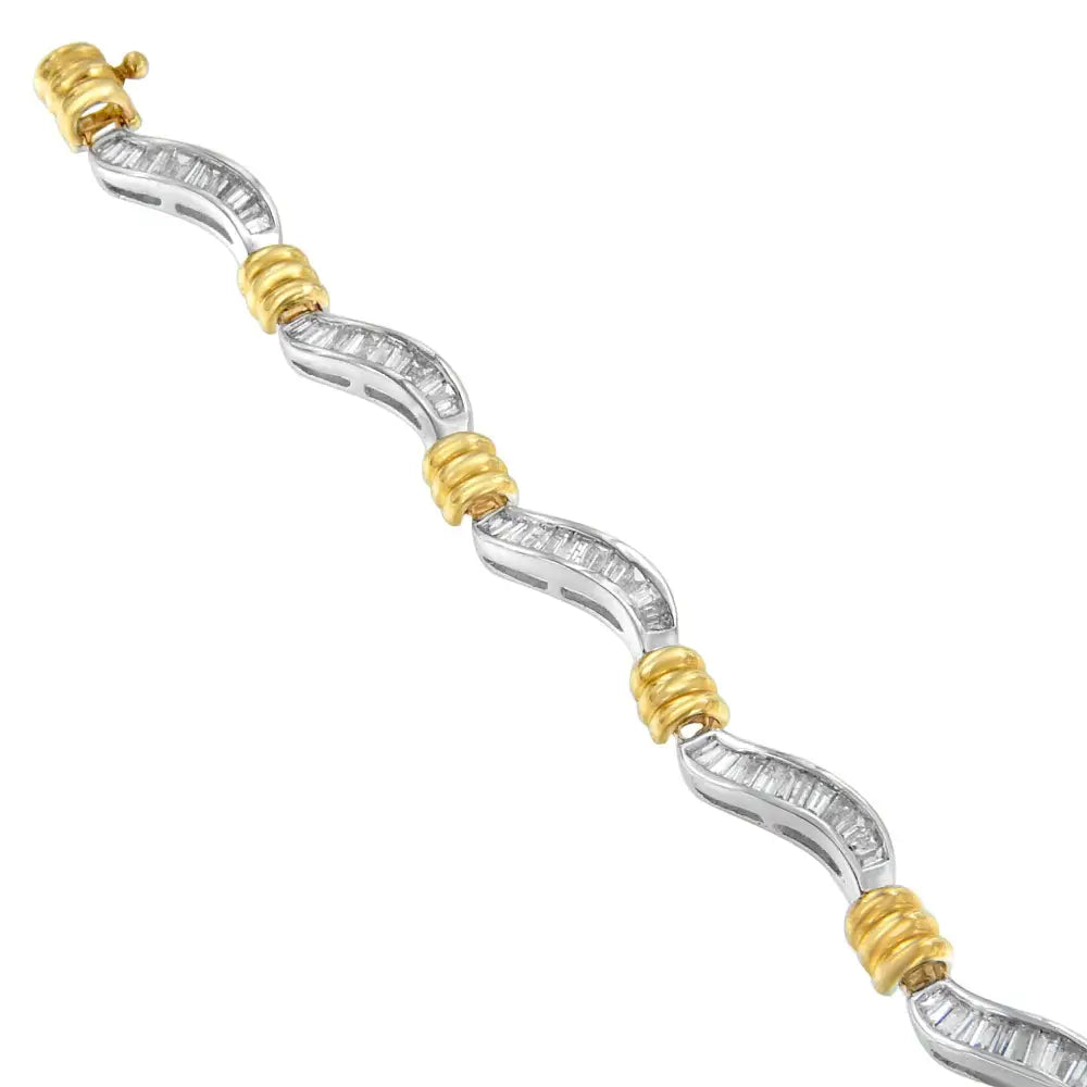 Original Classics 10k Two-tone Gold Baguette Cut Diamond Spiral Bracelet (2.00 Cttw H-i Color I1-i2 Clarity) - Fine