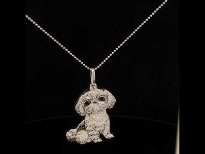 Adorable Shih Tzu Pendant Necklace – .925 Sterling Silver with Diamonds