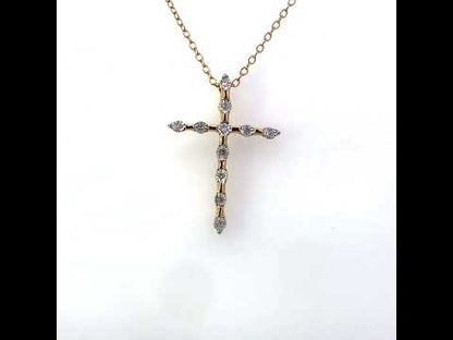 Yellow Plated Sterling Silver Diamond Cross Pendant Necklace (1/15 cttw, H-I, I2)