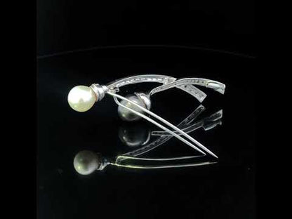 18K White Gold 3/5 Cttw Diamond & Cultured South Sea Pearl Brooch Pin