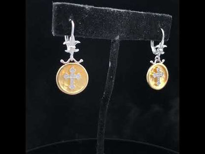 18K Gold Plated Sterling Silver 1/8 Cttw Diamond Cross Drop Earrings