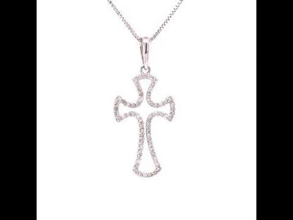 .925 Sterling Silver 1/3 Cttw Diamond Framed Open Cross 18" Pendant Necklace