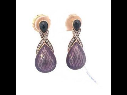 18K Rose Gold Flash Plated .925 Sterling Silver Purple Enamel Onyx Drop Earrings