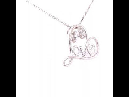 .925 Sterling Silver 1/10 Cttw Diamond Open Heart with Love 18" Pendant Necklace