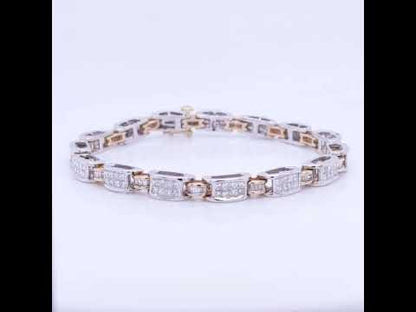 14K Two-Tone Gold Princess & Baguette-Cut Diamond Link Bracelet (3.00 cttw)