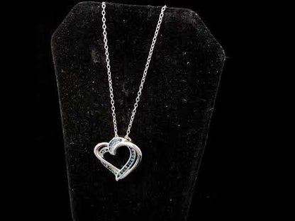 Charming 925 Sterling Silver Treated Blue Diamond Double Heart Pendant Necklace