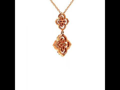 14K Rose Gold 3/4 Cttw Round Diamond Double Quatrefoil Pendant 18" Necklace