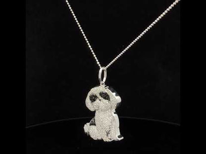 Diamond Shih Tzu Dog Pendant Necklace in Sterling Silver