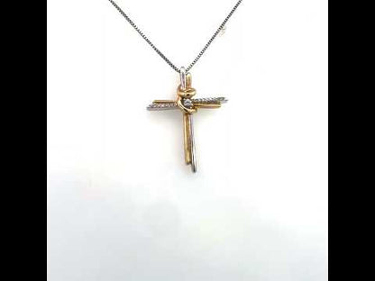 Espira 10K Two-Tone Yellow & White Gold Diamond-Accented Cross Pendant Necklace