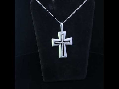 .925 Sterling Silver Prong-Set Diamond Accent Cross 18" Pendant Necklace