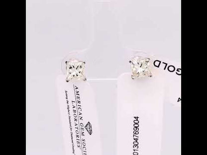 AGS Certified 14K Gold Princess-Cut Diamond 4-Prong Solitaire Stud Earrings (J-K)