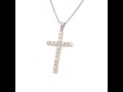 Timeless .925 Sterling Silver 1.0 Cttw Diamond Cross Pendant Necklace