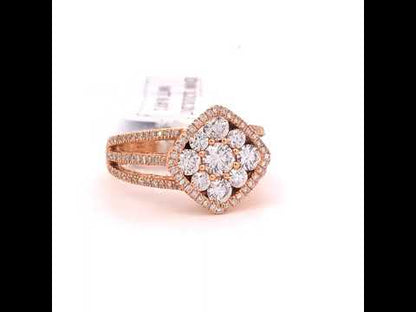 18K Rose Gold 1 1/4 Cttw Diamond Halo Cluster Split Shank Ring Band F-G VS1-VS2