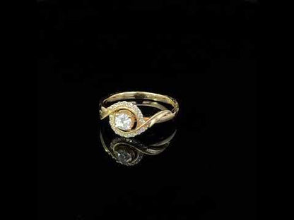 Exquisite 14k Yellow Gold Halo Swirl Engagement Ring with Cttw Diamond Solitaire