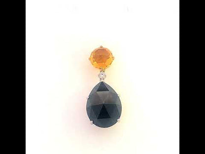 18K White and Yellow Gold Citrine, Black Onyx, and Diamond Dangle Necklace