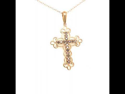 10K Yellow Gold Flashed .925 Silver 1/4 Cttw Champagne Diamond Cross Pendant