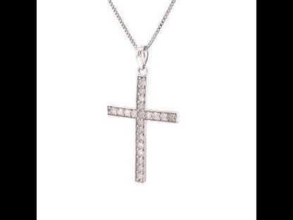 Elegant .925 Sterling Silver Round-cut Diamond Cross 18'' Pendant Necklace