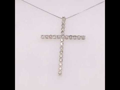 Elegant .925 Sterling Silver 3.0 Cttw Round Shape Diamond Cross Pendant Necklace