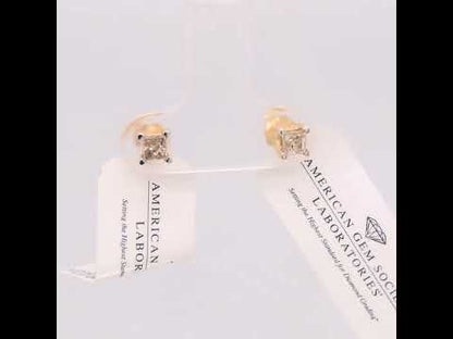 AGS Certified 14K Gold Princess Cut Diamond 4-Prong Solitaire Square Stud Earrings