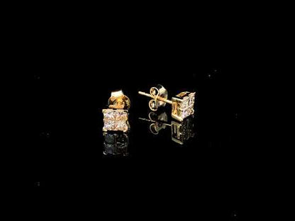 Elegant Princess-Cut Diamond Square Stud Earrings – 14K Yellow Gold