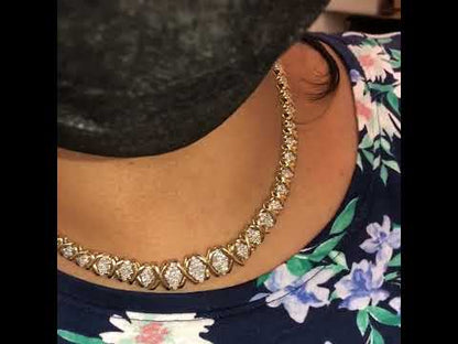 Brilliant 10k Yellow Gold Diamond Graduating Riviera Statement Necklace