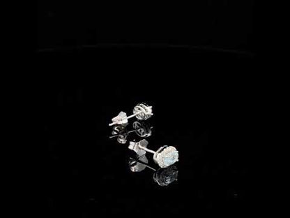 10K White Gold 5x3 MM Oval Birthstone & Diamond Halo Stud Earrings (I-J Color)