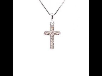 .925 Sterling Silver 1/4 Cttw Prong Set Round-Cut Diamond Cross 18" Pendant Necklace