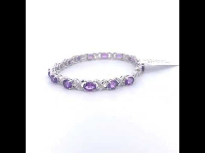 .925 Sterling Silver 7x5mm Oval Amethyst and Diamond Accent X-Link Bracelet - 7"