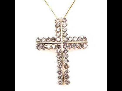 10K Yellow Gold 4.0 Cttw Diamond Two Row Cross Pendant Necklace