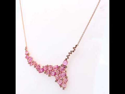 18K Rose Gold Brown Diamond and Pink Sapphire Cluster Cascade Necklace 14" to 16"