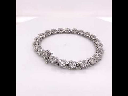 14K White Gold 4.88 Cttw Diamond Cluster & X-Link Tennis Bracelet - 7" (SI2-I1 Clarity)