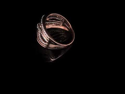 14K Rose Gold Plated .925 Sterling Silver Diamond Accent Crossover Ring (I-J)