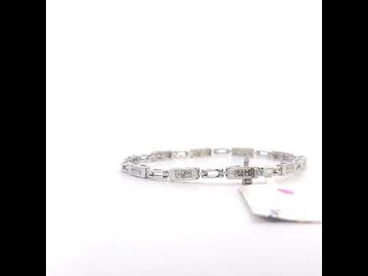 14K White Gold 1.0 Cttw Princess-Cut Diamond Alternating Station Tennis Bracelet