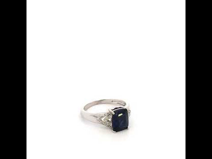 Elegant 9x7 mm Cushion Cut Blue Sapphire and Diamond Engagement Ring