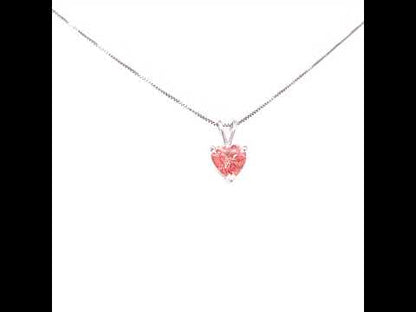 14K White Gold 1.00 Cttw Lab-Grown Pink Heart Diamond Pendant Necklace, 18"