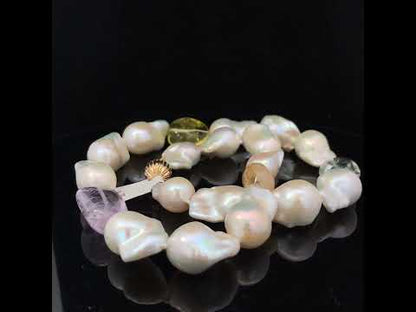 Elegant 14K Yellow Gold Citrine, Amethyst & Baroque Pearl Necklace - 18"