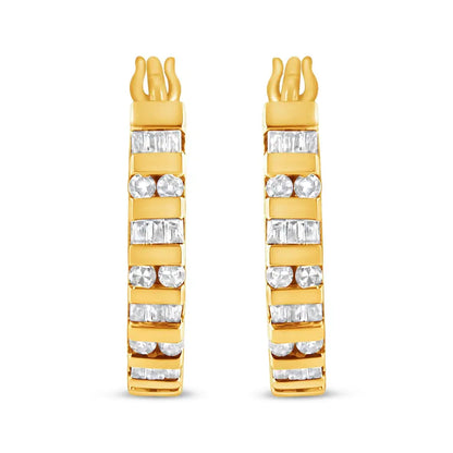 Radiant 10k Gold Round and Baguette-cut Diamond Hoop Earrings