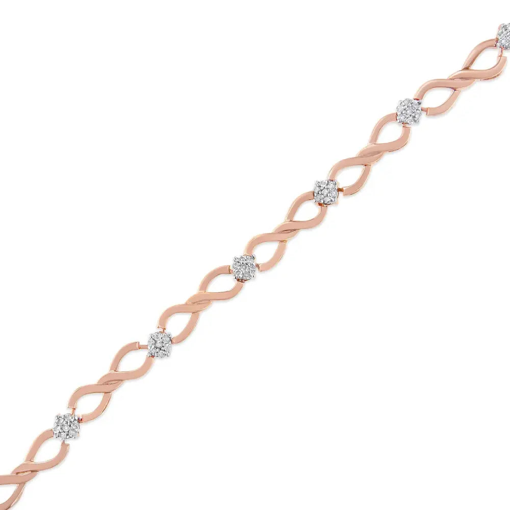 Radiant 10k Rose Gold Infinity Weave Link Bracelet with Cttw Diamond Cluster