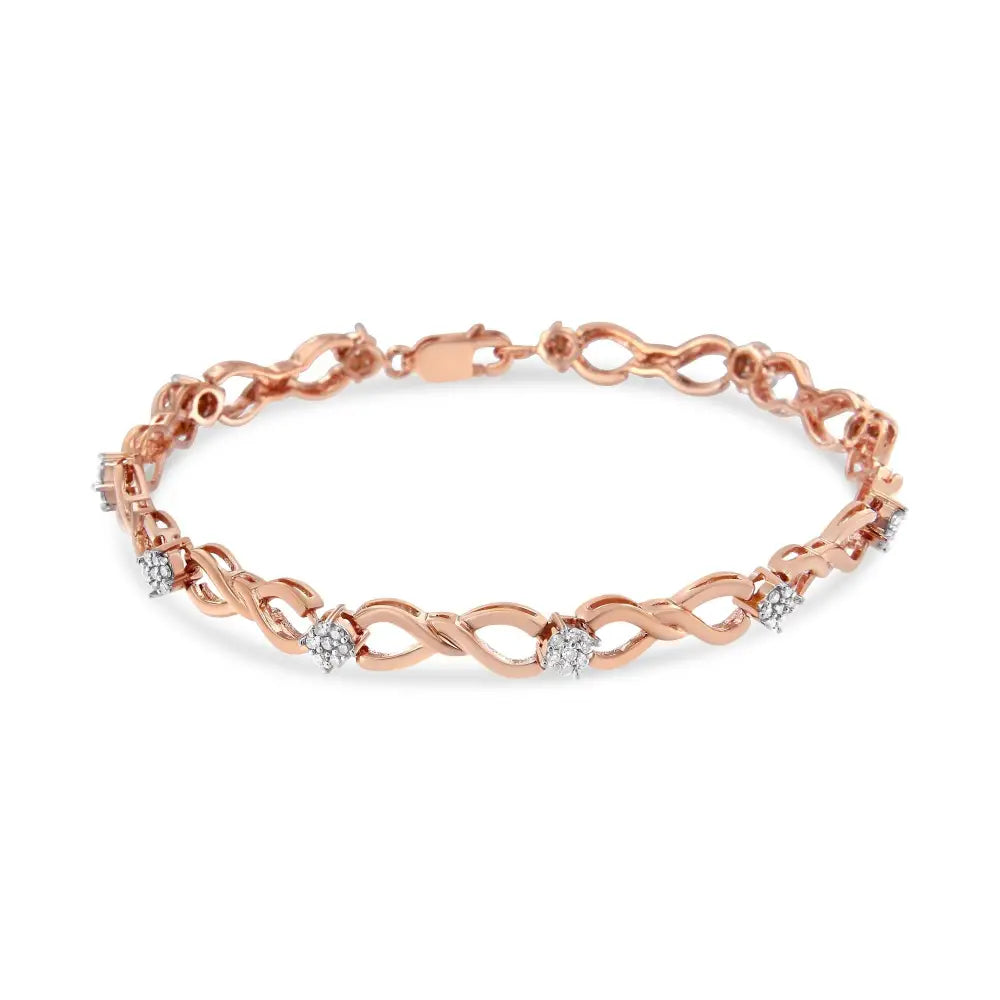 Radiant 10k Rose Gold Infinity Weave Link Bracelet with Cttw Diamond Cluster