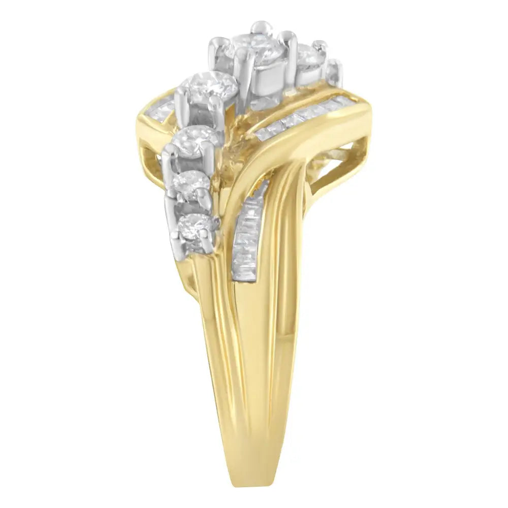 Radiant 10k Two-toned Diamond Bypass Ring with Elegant Sparkle