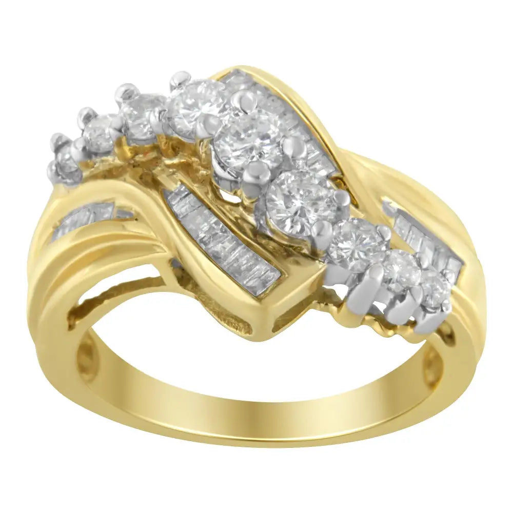 Radiant 10k Two-toned Diamond Bypass Ring with Elegant Sparkle