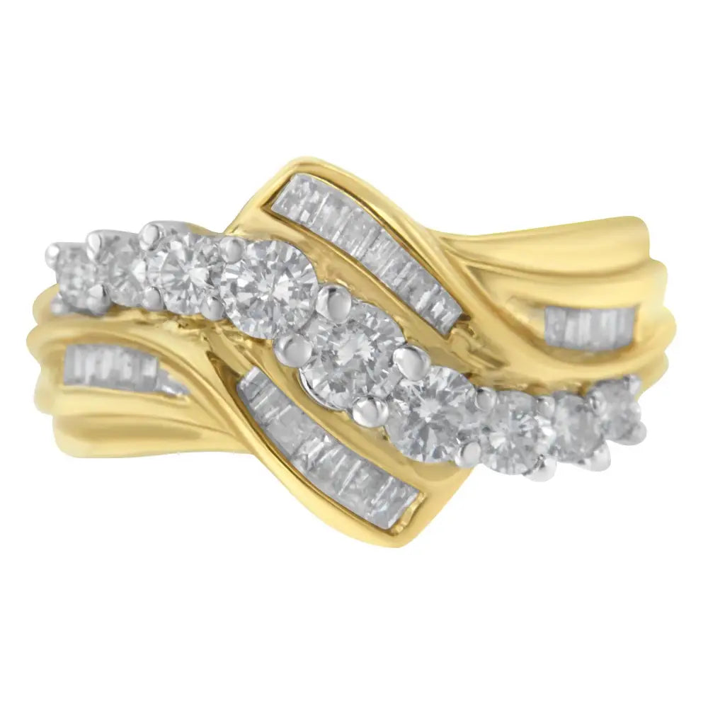 Radiant 10k Two-toned Diamond Bypass Ring with Elegant Sparkle