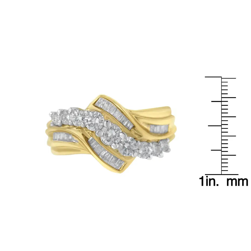 Radiant 10k Two-toned Diamond Bypass Ring with Elegant Sparkle