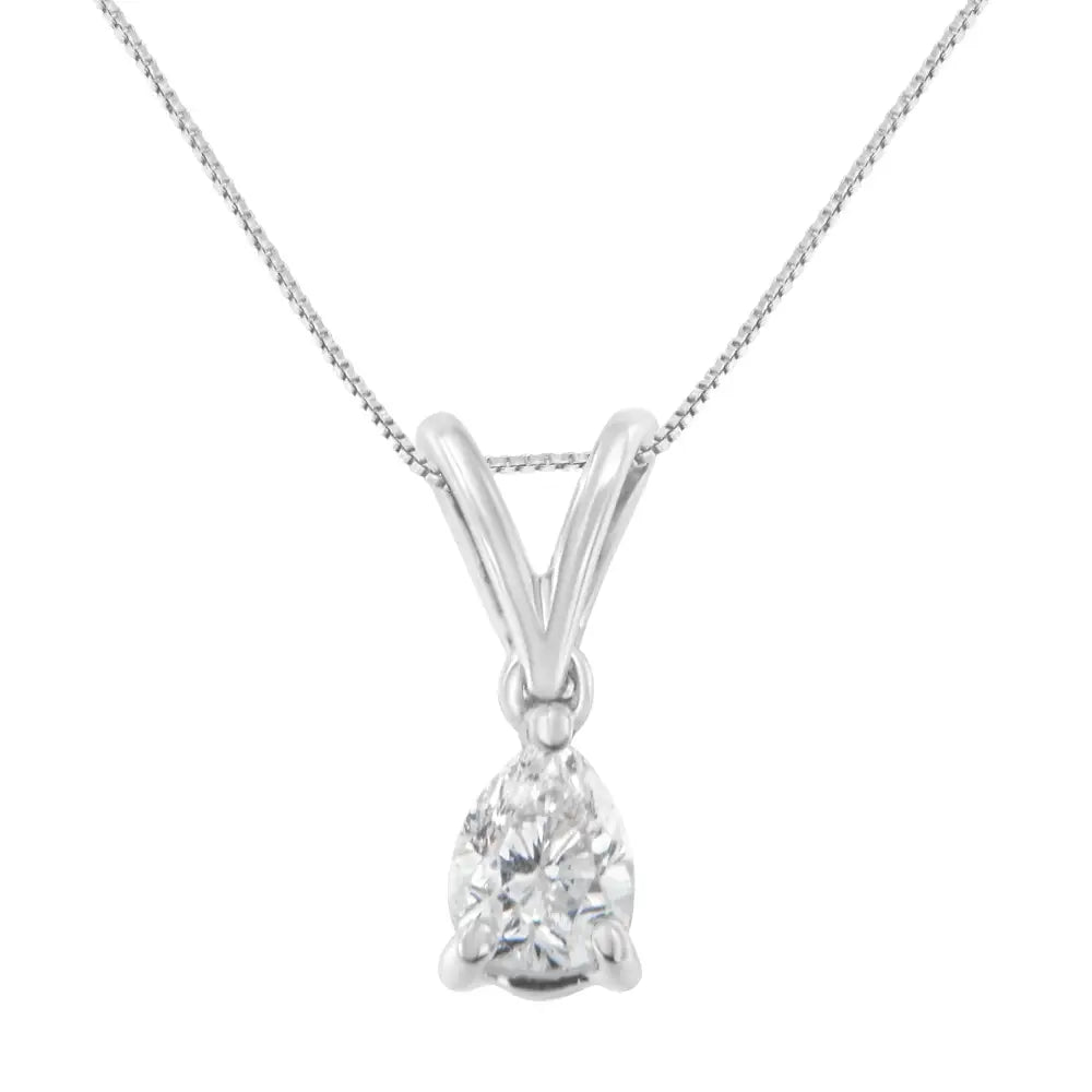 Radiant 10k White Gold Diamond Pear Pendant Necklace - Necklaces/pendant/pendant