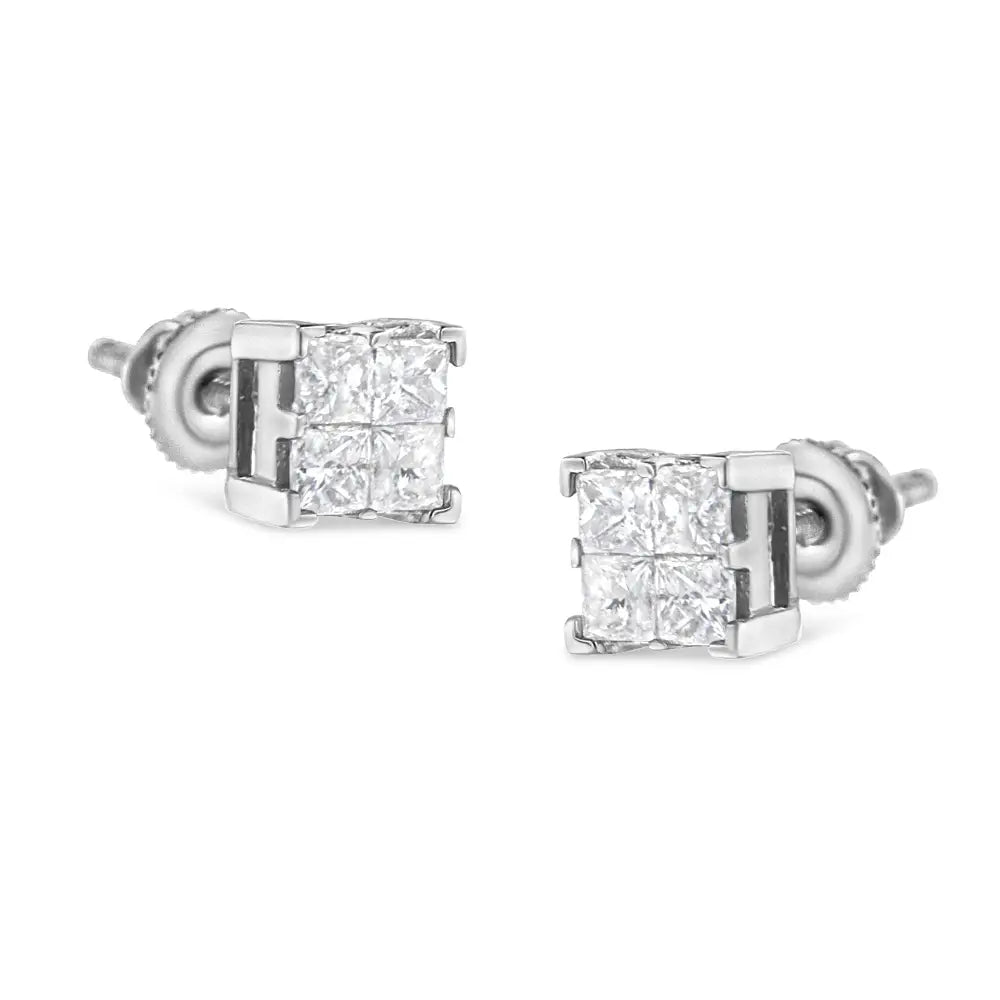 Radiant 10k White Gold Invisible Set Princess-cut Diamond Square Earrings