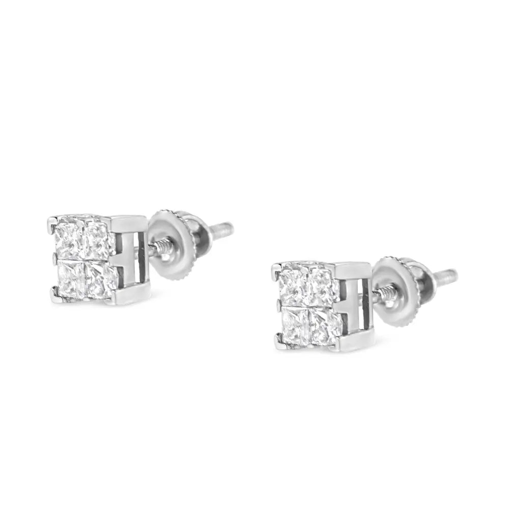 Radiant 10k White Gold Invisible Set Princess-cut Diamond Square Earrings