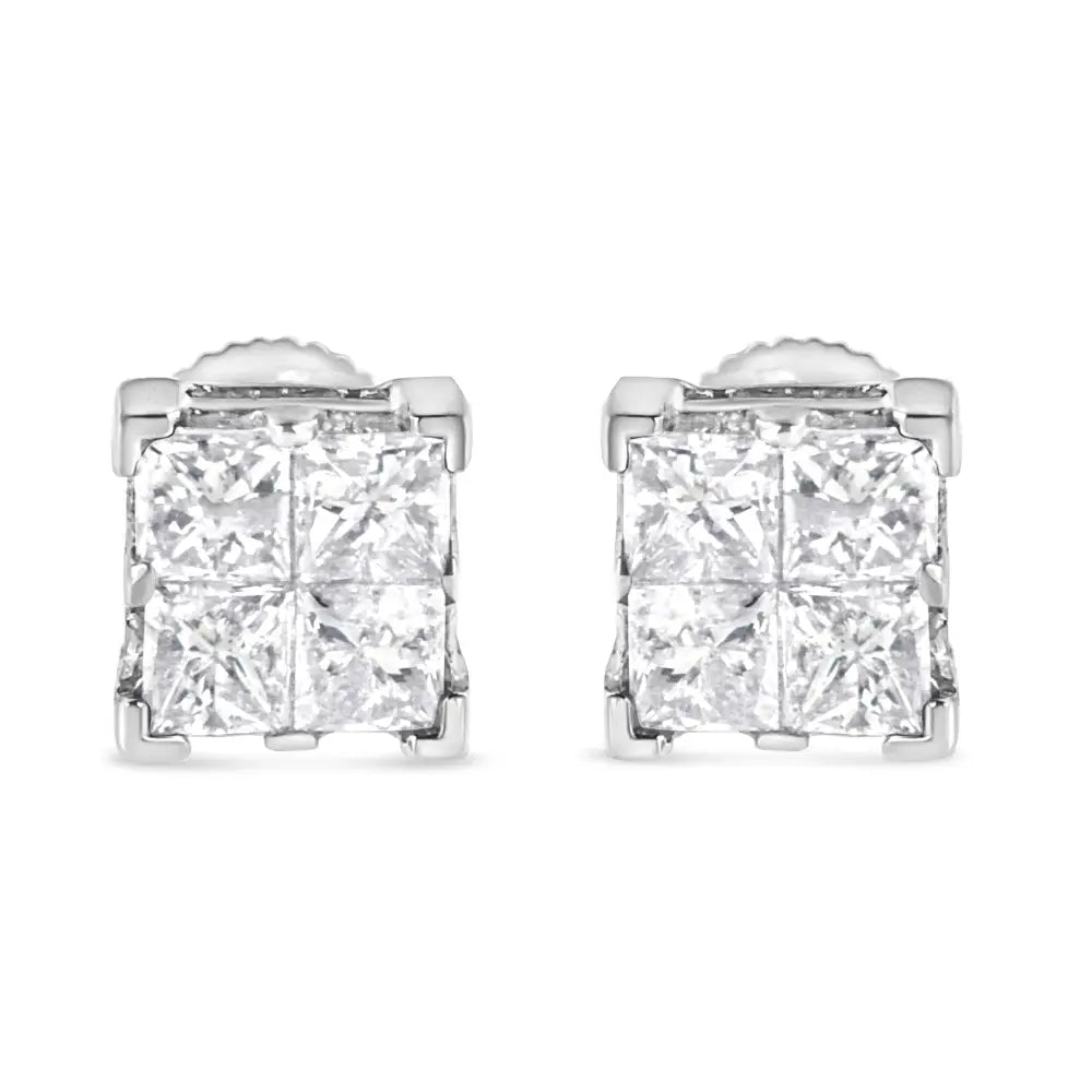 Radiant 10k White Gold Invisible Set Princess-cut Diamond Square Earrings